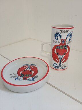 Rare Royal Crown Cancer Mug and Dish By Kitty 70's Arnart Collectibles